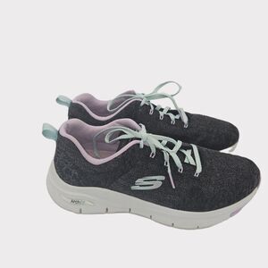Skechers Arch Fit Comfy Wave Sneakers Women 9.5 Black Mint Walking Shoes